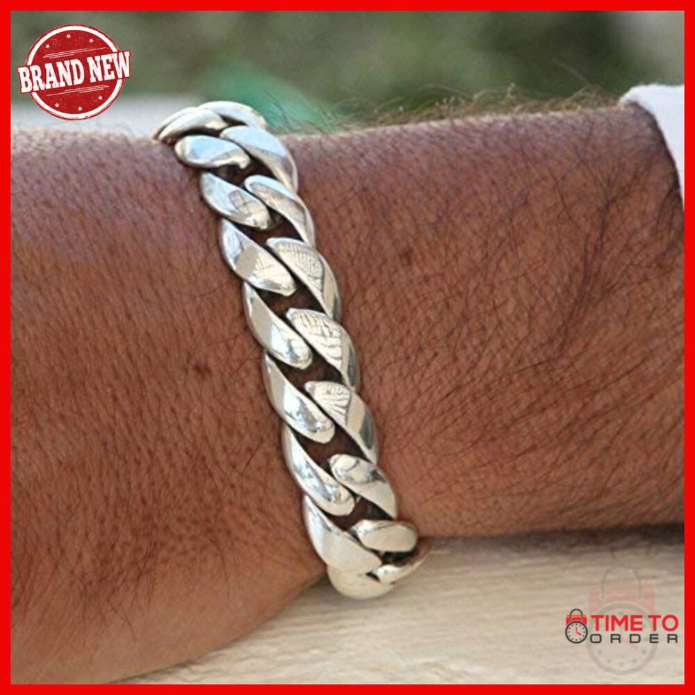 Solid 925 Sterling Silver Link Bracelet For Men, … - image 6